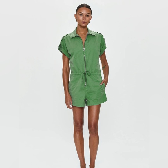 Pistola Cotton Zip-Up Avocado Green Utility Romper - Picture 1 of 12